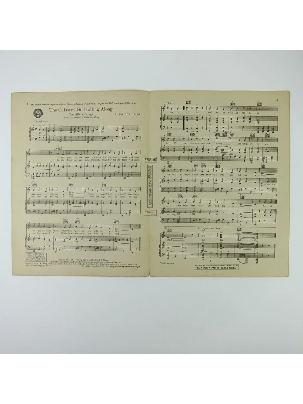 Sheet Music Caissons Go Rolling Along Ten Gentlemen From West Point Vintage 1936